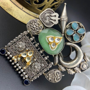 Design 3- German Silver With Paachi Kundan Combo Adjustable Bracelet