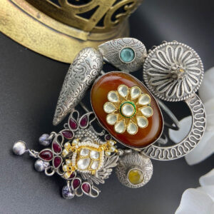 Design 4- German Silver With Paachi Kundan Combo Adjustable Bracelet
