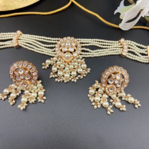 Tyani Kundan Designer Choker With Pearl Combo