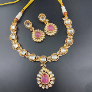 Uncut Kundan Pink Moissanite Stone Set